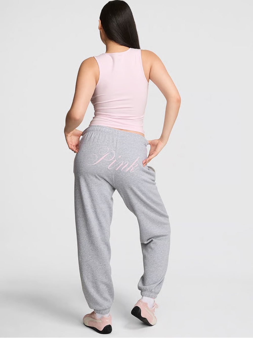 PINK Victoria's Secret Light Pink Tank & Gray Sweatpants Set
